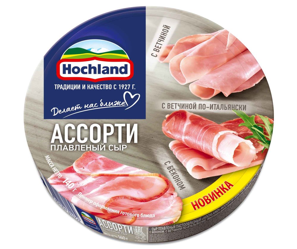 Сыр плавленый Hochland мясное ассорти круг 140 г