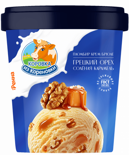 Пломбир КиК крем-брюле с сол. карамелью и грец. орехом в карт. стак. 300 г