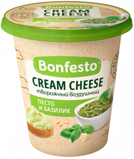 Сыр творожный Кремчиз воздушный песто-базилик Bonfesto 65% 125 г
