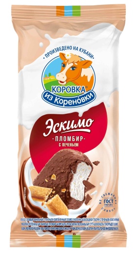 Пломбир КиК эскимо в шоколадной глазури с печеньем 70 г