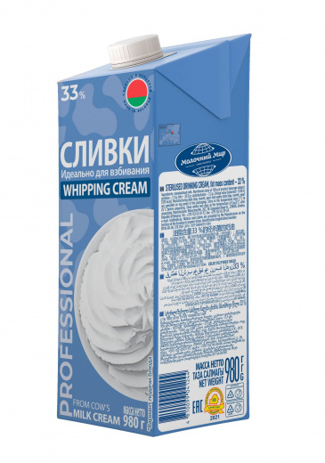 Сливки питьевые Молочный Мир 33% 980 г